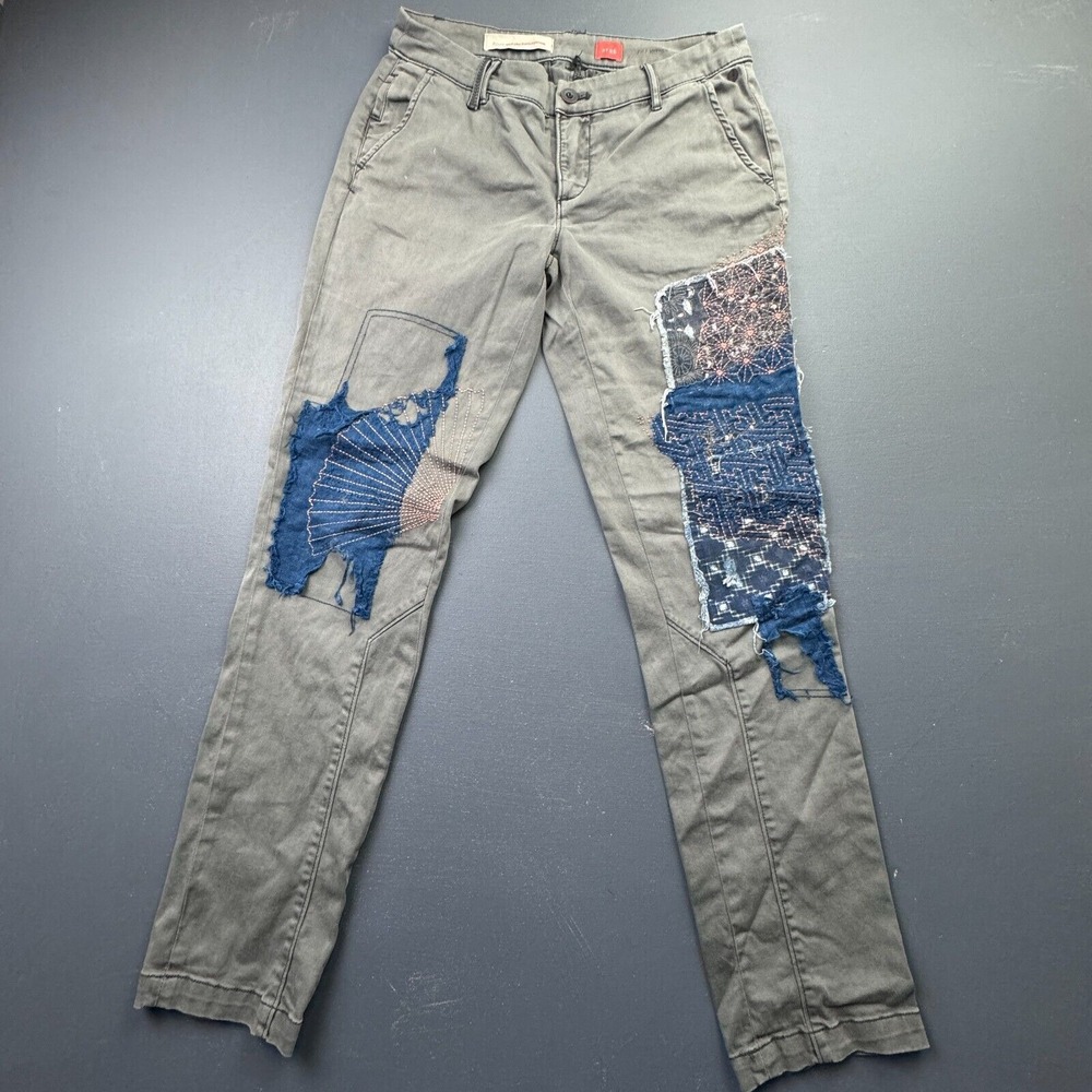 Abercrombie Pilcro Gray Boho Utility Pants with Blue Patchwork